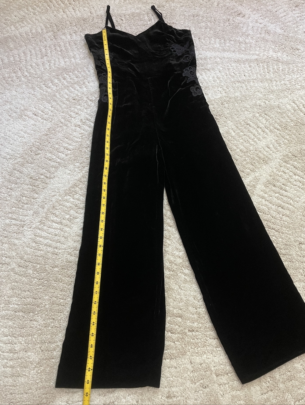 Sandro Black Velvet Sleeveless Jumpsuit with Floral Side Detail Size 6 - Picture 7 of 15